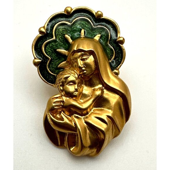 1993 Avon Madonna Child Lapel Pin Brooch Jewelry Vintage Signed Enamel - Picture 3 of 5